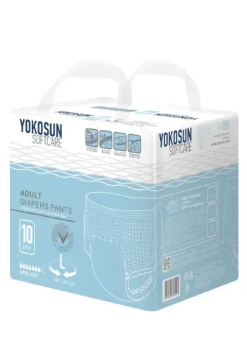 Yokosun подгузники-трусы для взрослых размер l (объем талии 100-140 см) 10 шт.