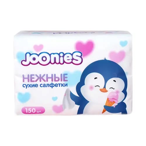 Joonies салфетки сухие бумажные (белые) для детей 150 шт.